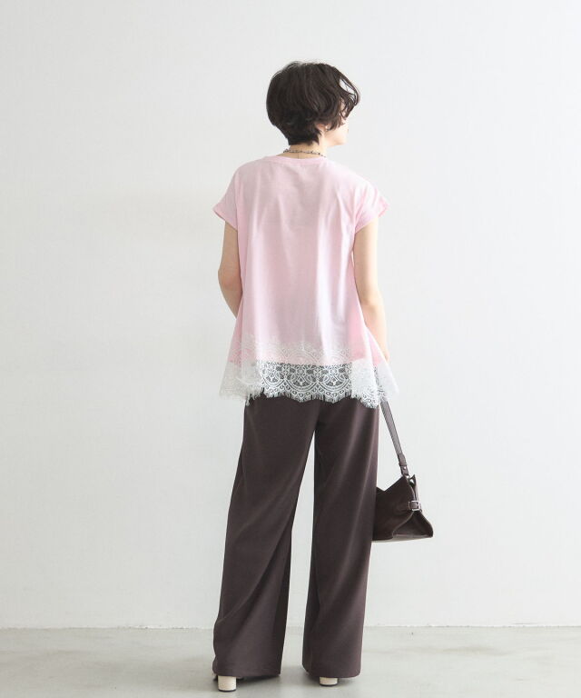 裾レース半袖Tシャツ
