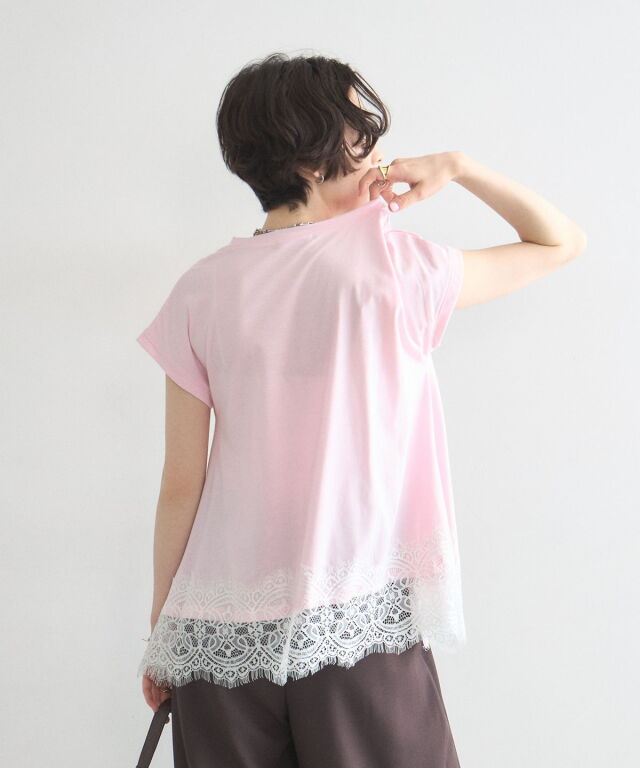 なっちゃん様　花柄+ベージュ 裾レース半袖Tシャツ