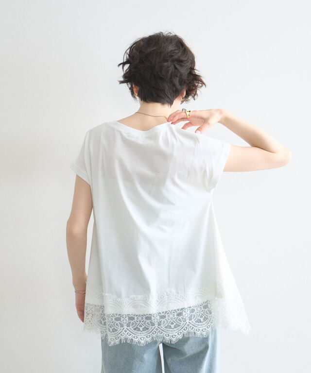 裾レース半袖Tシャツ