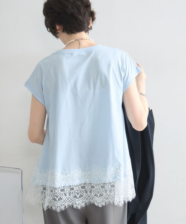 裾レース半袖Tシャツ
