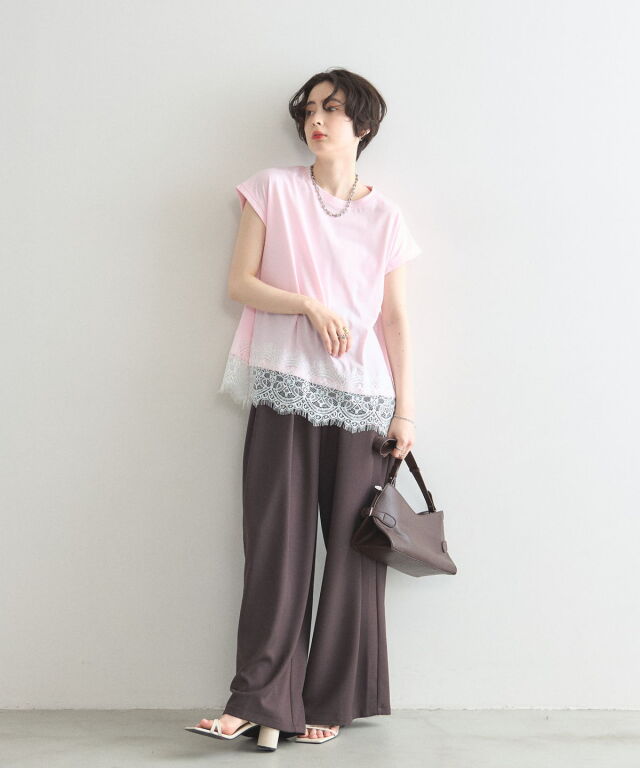 裾レース半袖Tシャツ