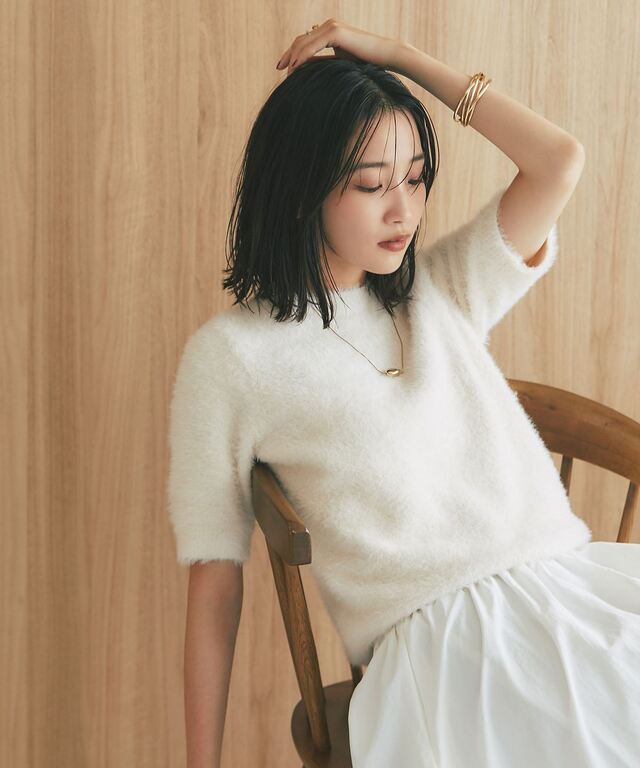 半袖シャギーニット
