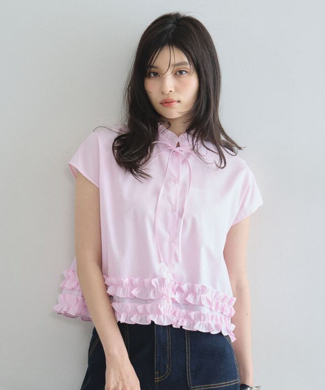 林田岬優さん着用】ボウタイ裾フリルブラウス