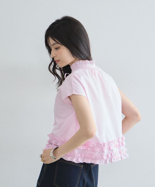 林田岬優さん着用】ボウタイ裾フリルブラウス