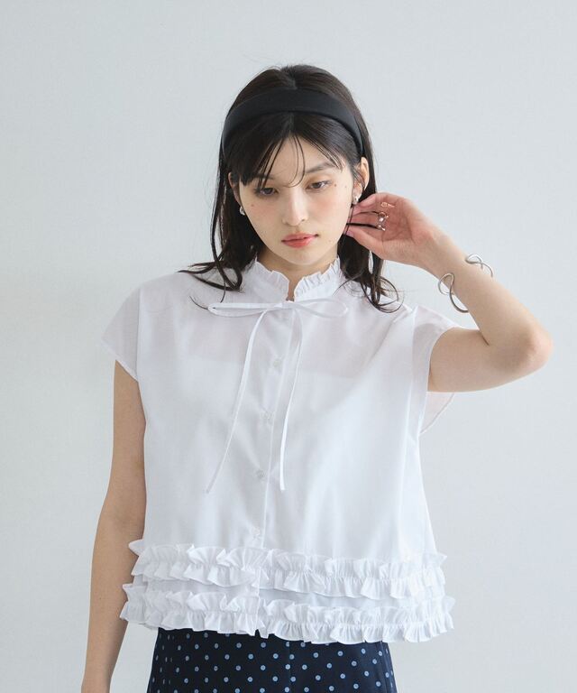林田岬優さん着用】ボウタイ裾フリルブラウス