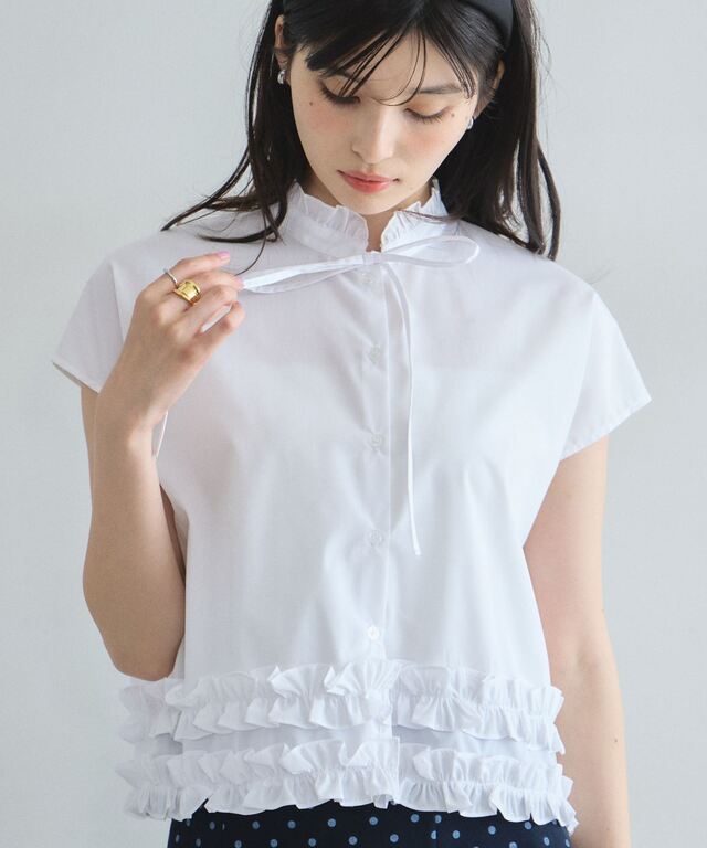林田岬優さん着用】ボウタイ裾フリルブラウス