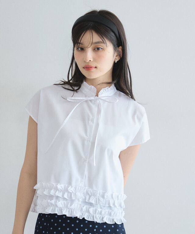 林田岬優さん着用】ボウタイ裾フリルブラウス