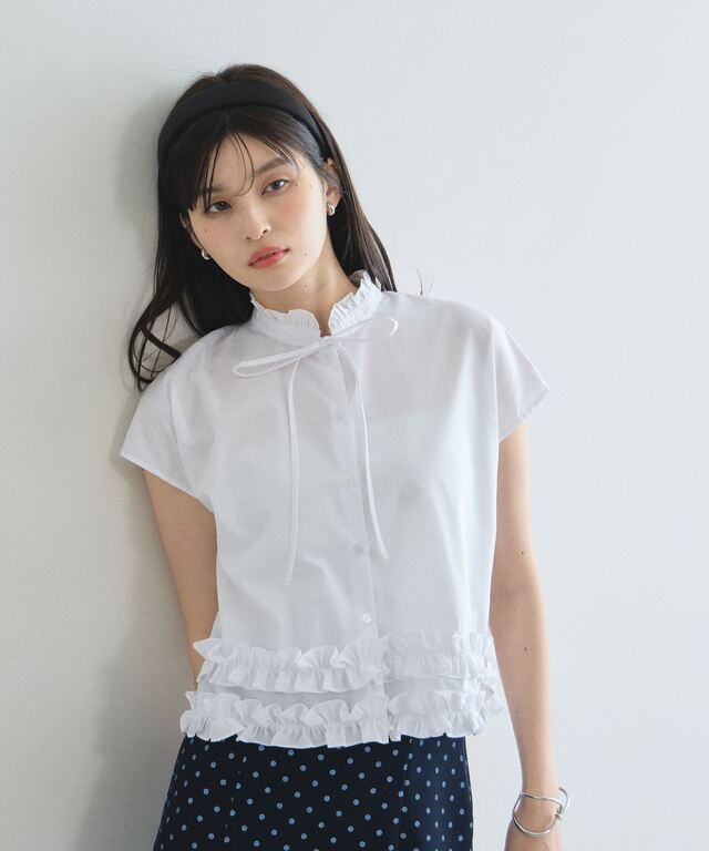 林田岬優さん着用】ボウタイ裾フリルブラウス
