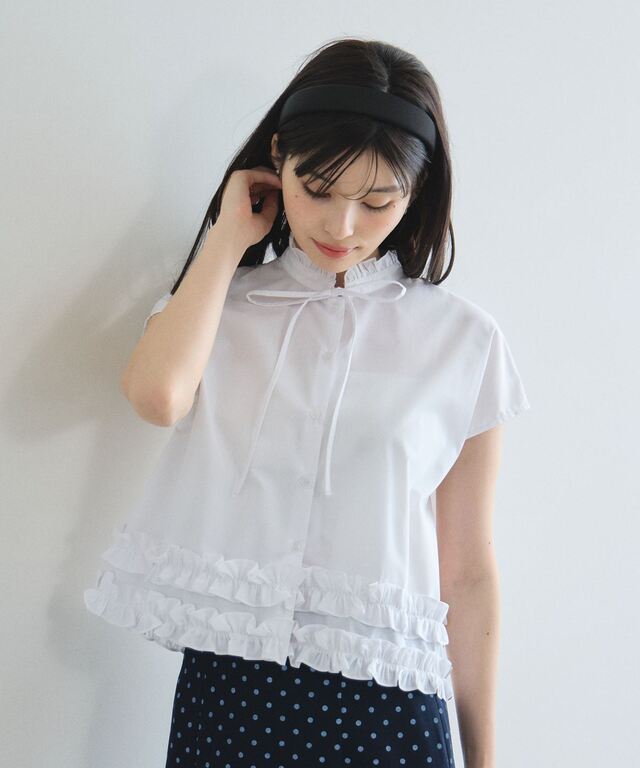 林田岬優さん着用】ボウタイ裾フリルブラウス