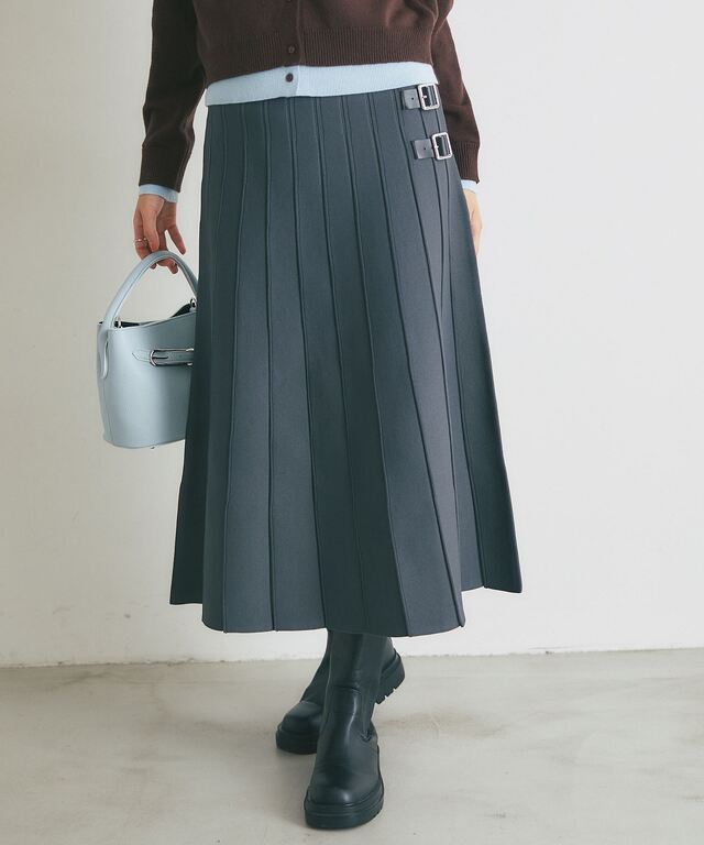 ベルトデザインスポンジニットスカート