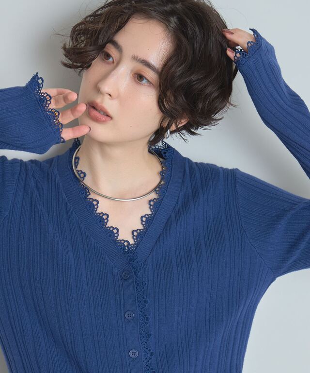 レース付きVネックカーディガン