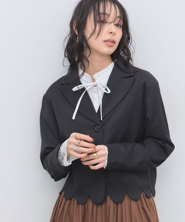 タグ付き新品　スカラップ Vネック ショート ジャケット スカラップショートジャケット