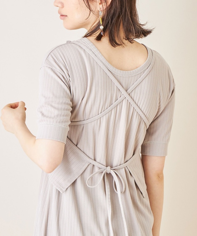 レイヤード5分袖ワンピース