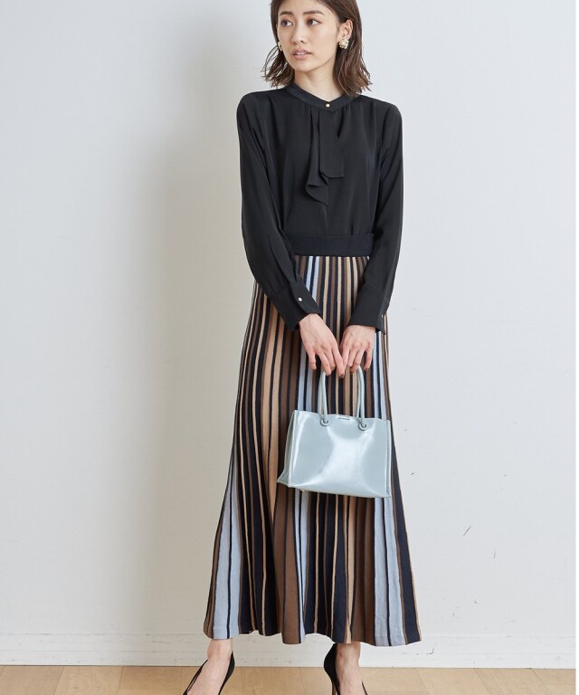 マルチ配色ニットプリーツスカート マルチ配色ニットプリーツスカート