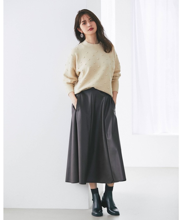 【未使用・美品】RALPH LAUREN★本革ロングスカ－ト★税込72.600円 フェイクレザーパネルロングスカート《一部店舗のみ入荷》