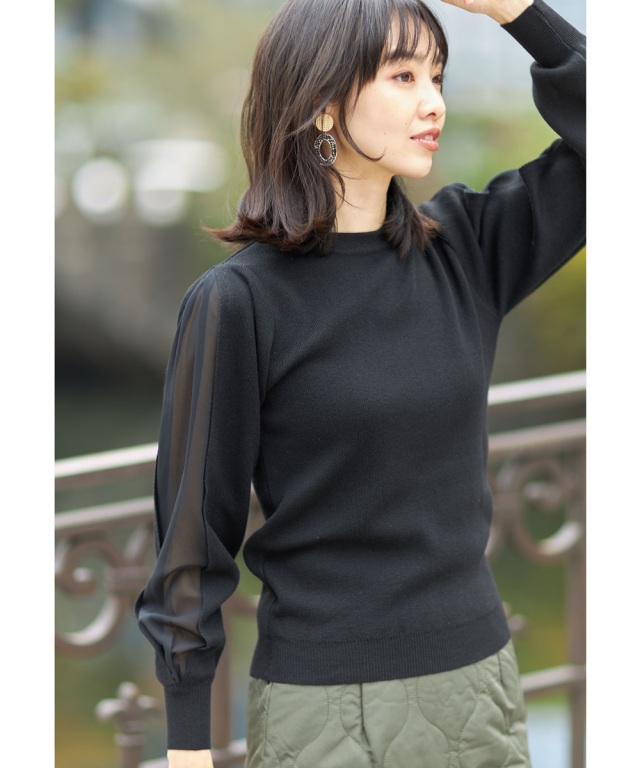 シフォン切替スリーブニットプルオーバー《step into spring》