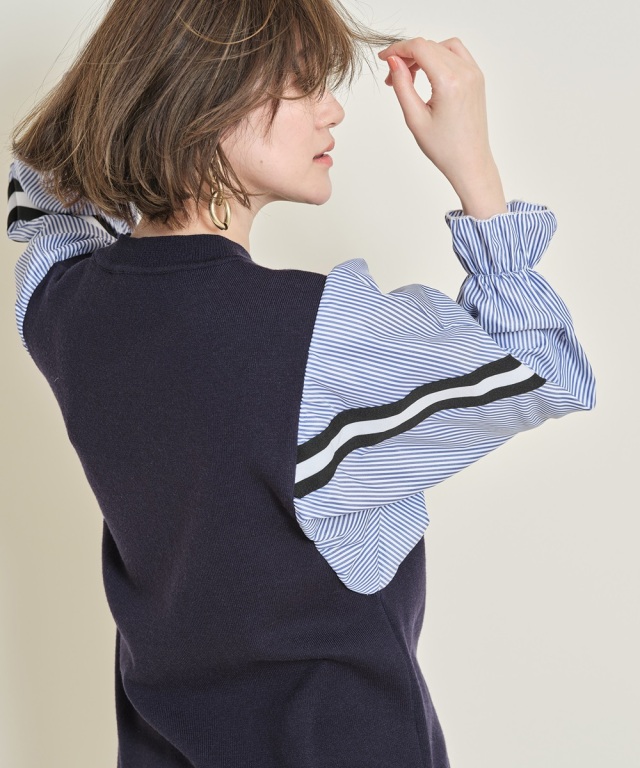 ストライプスリーブドッキングニットワンピース