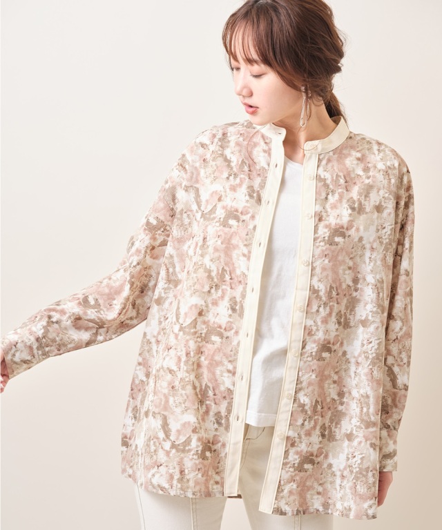クレリック配色水彩柄シャツ