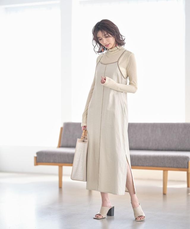 麻レーヨンキャンバスキャミワンピース