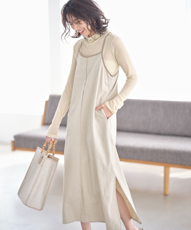 麻レーヨンキャンバスキャミワンピース