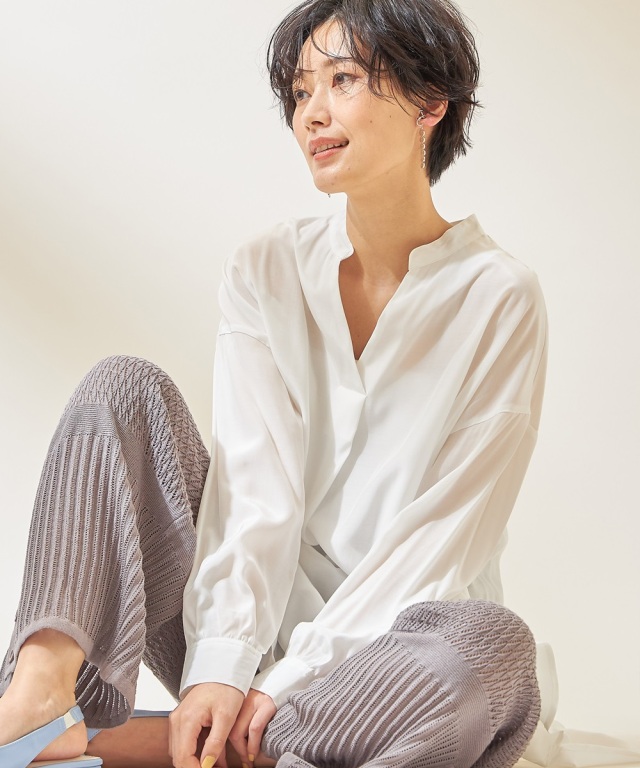 ARTS&SCIENCE バンドカラーリネンシャツ スキッパー 白 ゆったり ARTS&SCIENCE バンドカラーリネンシャツ スキッパー 白 ゆったり