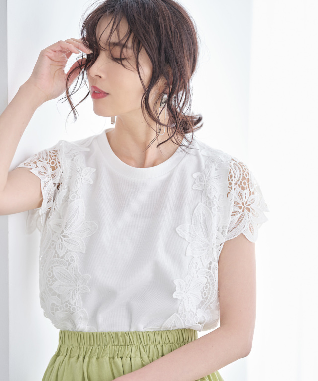 7月26日午前0:00再販!《early summer》袖レースカットソー7月26日午前0:00再販!《early summer》袖レースカットソー