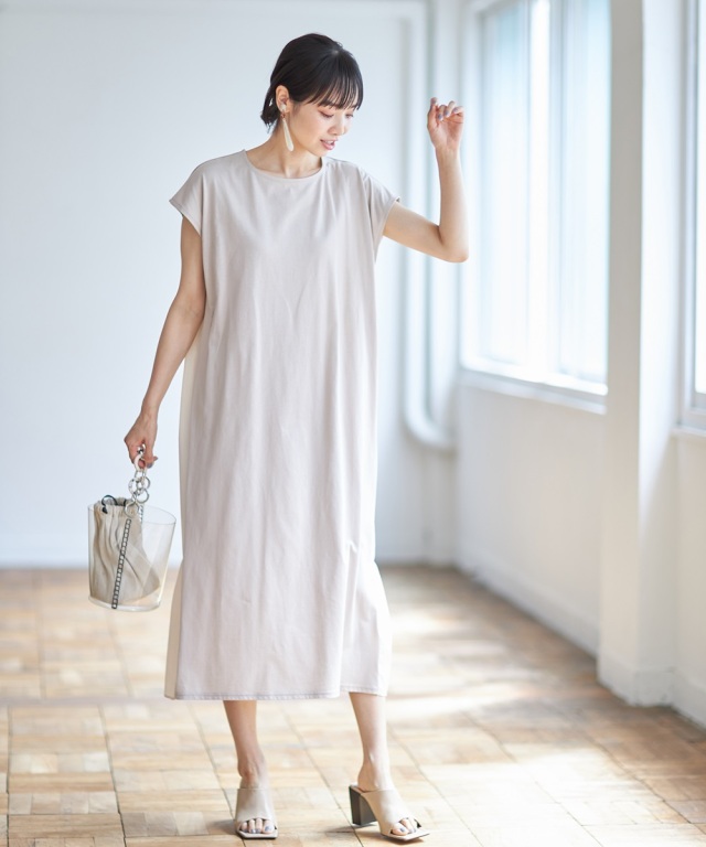 【極美品】ebure 綿　バックギャザーワンピース　サイドスリット　ロング 100HA23G0005_x_a001.jpg