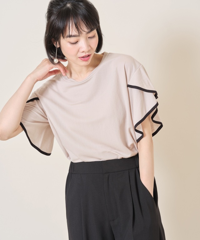 パイピングフレアスリーブTシャツ