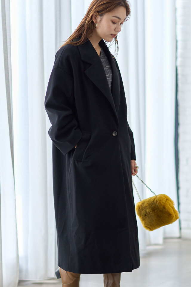 ニットモッサ袖タックチェスターコート 