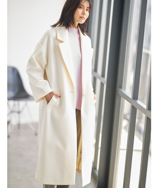 ニットモッサ袖タックチェスターコート 