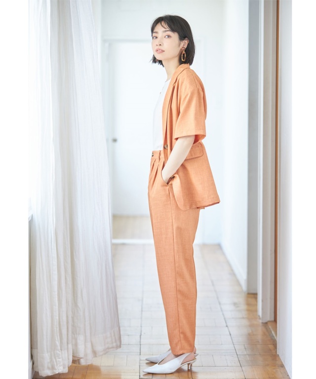 リネンタッチポリ布帛テーパードパンツ　※一部店舗のみ入荷