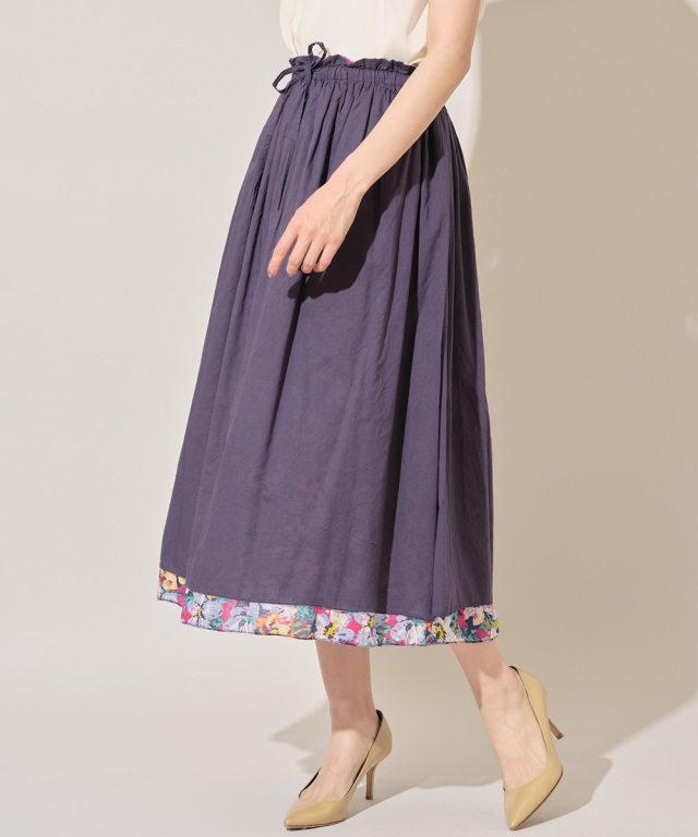 コットンボイル手描き花柄リバーシブルスカート※一部店舗のみ入荷