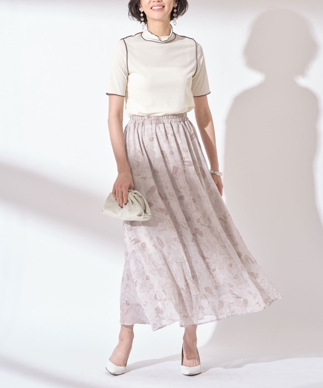 シフォン楊柳フラワープリントスカート