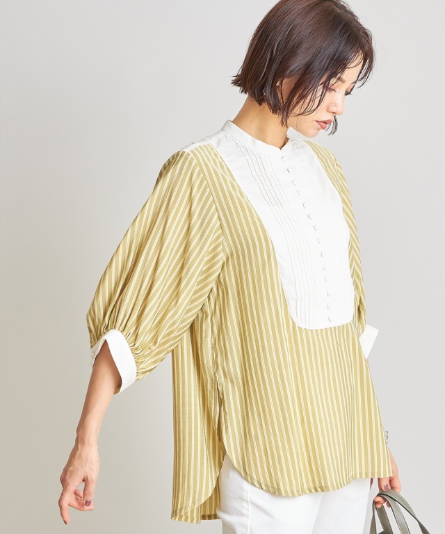 ⭐️新品・未使用⭐️コムサブロンドオフ ボザム切替 ストライプ ブラウス ストライプ異素材ブザム切替ブラウス※一部店舗のみ入荷