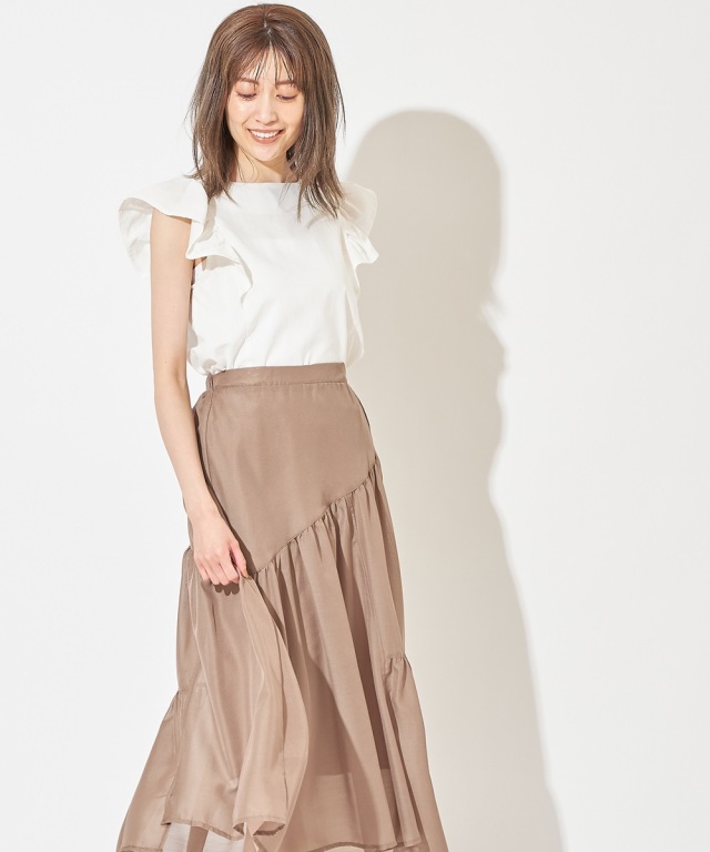 リネンタッチ前後2WAYフリルスリーブブラウス※一部店舗のみ入荷