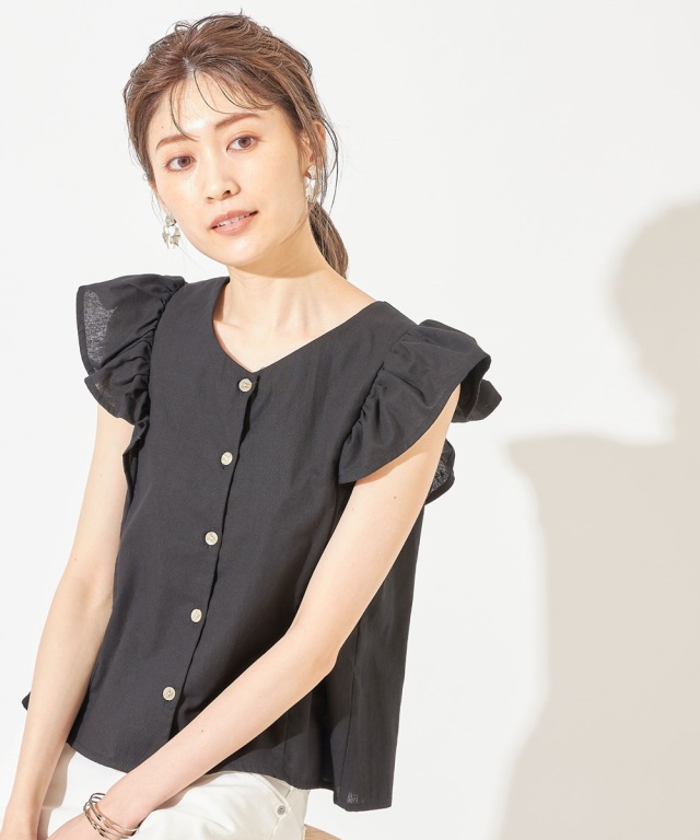リネンタッチ前後2WAYフリルスリーブブラウス※一部店舗のみ入荷