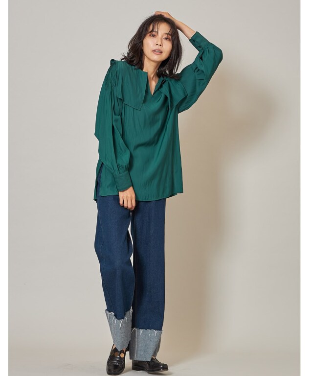 【未使用品・Spick&Span】ピンタックセーラーカラーブラウス フリーサイズ セーラーカラーピンタックスリーブブラウス※一部店舗のみ入荷