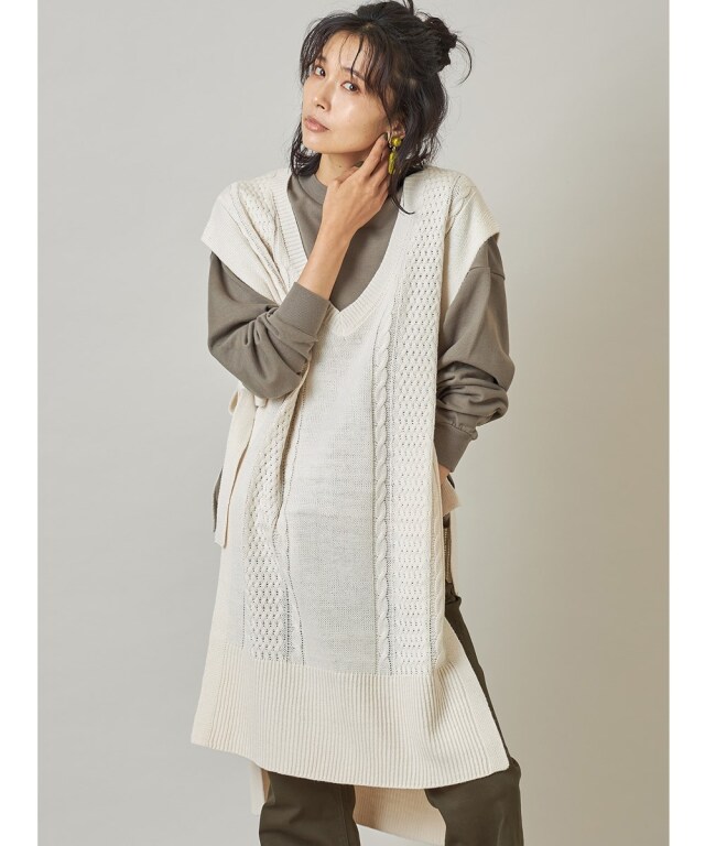 ケーブル編みロングベスト※一部店舗のみ入荷