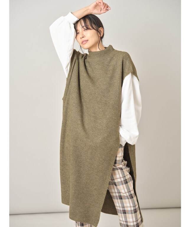アンゴラ風もちもちハイネックロングベスト※一部店舗のみ入荷