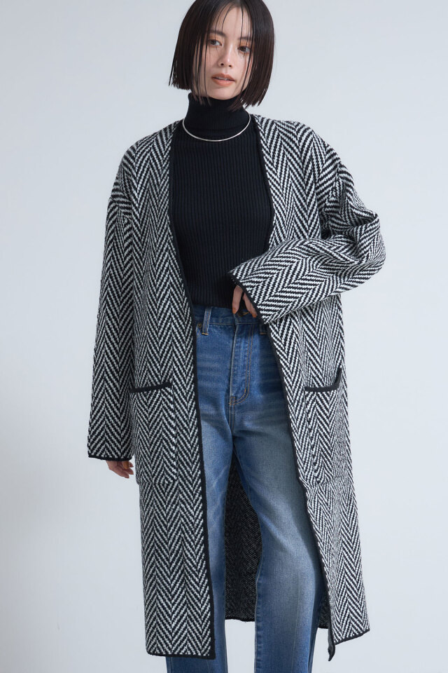 ヘリンボーンジャガードニットカーディガン