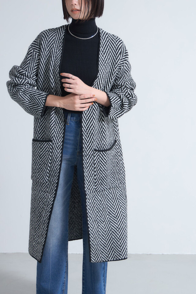 【OUTER SALE】ヘリンボーンジャガードニットカーディガン＊SALE品につき返品/交換/注文確定後の変更キャンセル不可＊