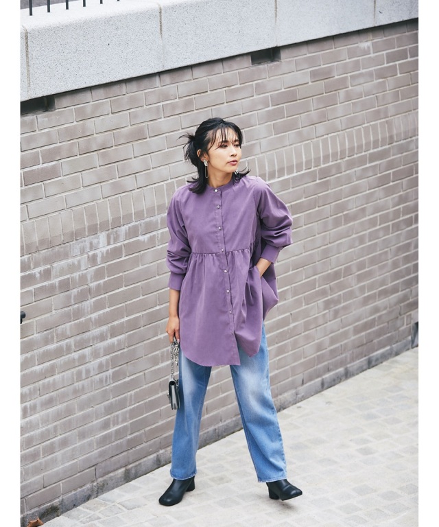 ウエストギャザーバンドカラーシャツ※一部店舗のみ入荷