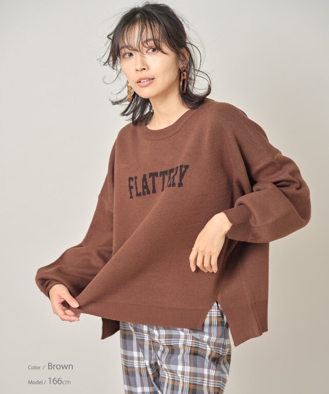 新品　ジャガードロゴニットプルオーバー anyfee/プラスサイズ】ジャガードロゴニットプルオーバー anyfee