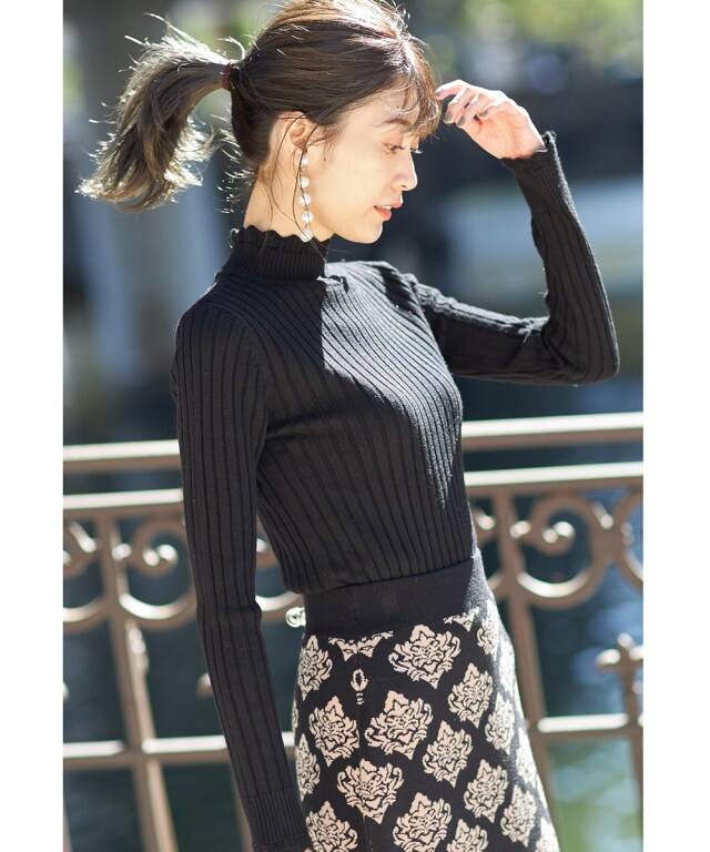 ZOZOTOWN ファッション 【OBLI】スカラップリブニット