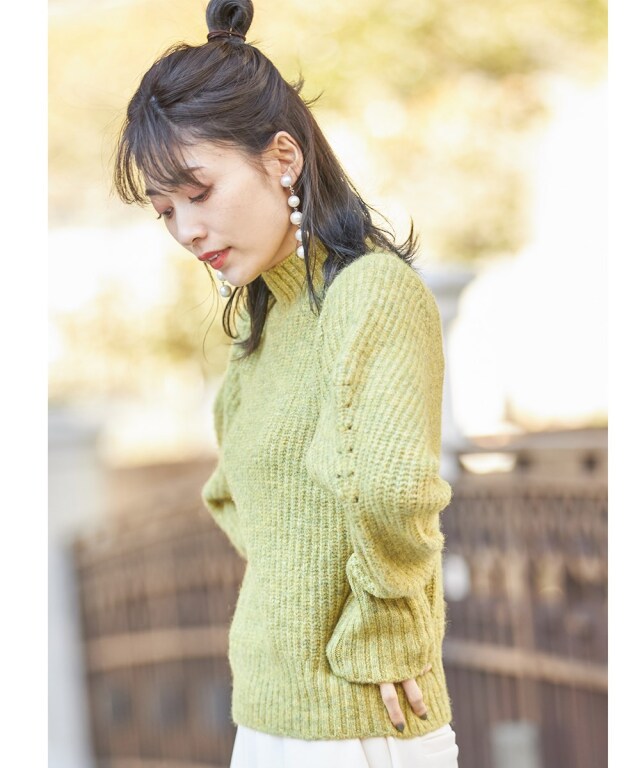 pium カットアウトチュールスリーブニット ピンク カットアウトチュールスリーブニット – pium
