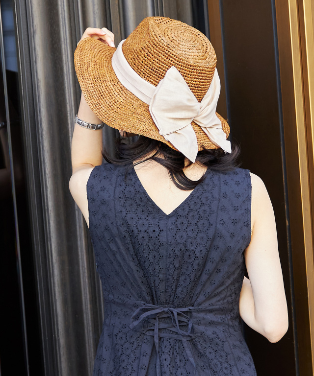 ニュアンスラフィアつば広ハット