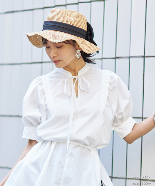 ニュアンスラフィアつば広ハット