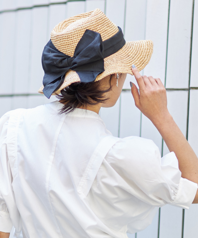 ニュアンスラフィアつば広ハット