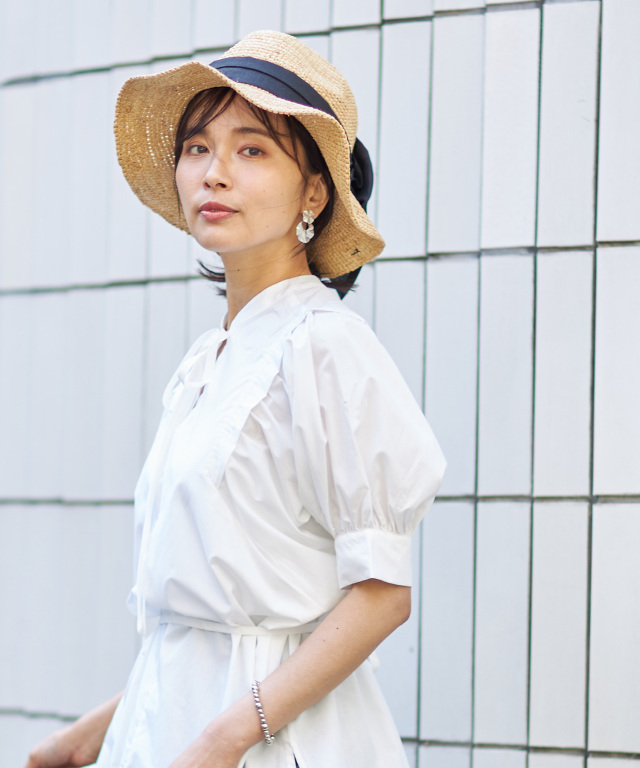 ニュアンスラフィアつば広ハット