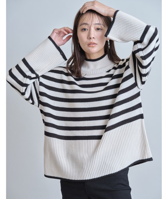 ボーダー柄脇スリットプルオーバー※WEB Store限定販売